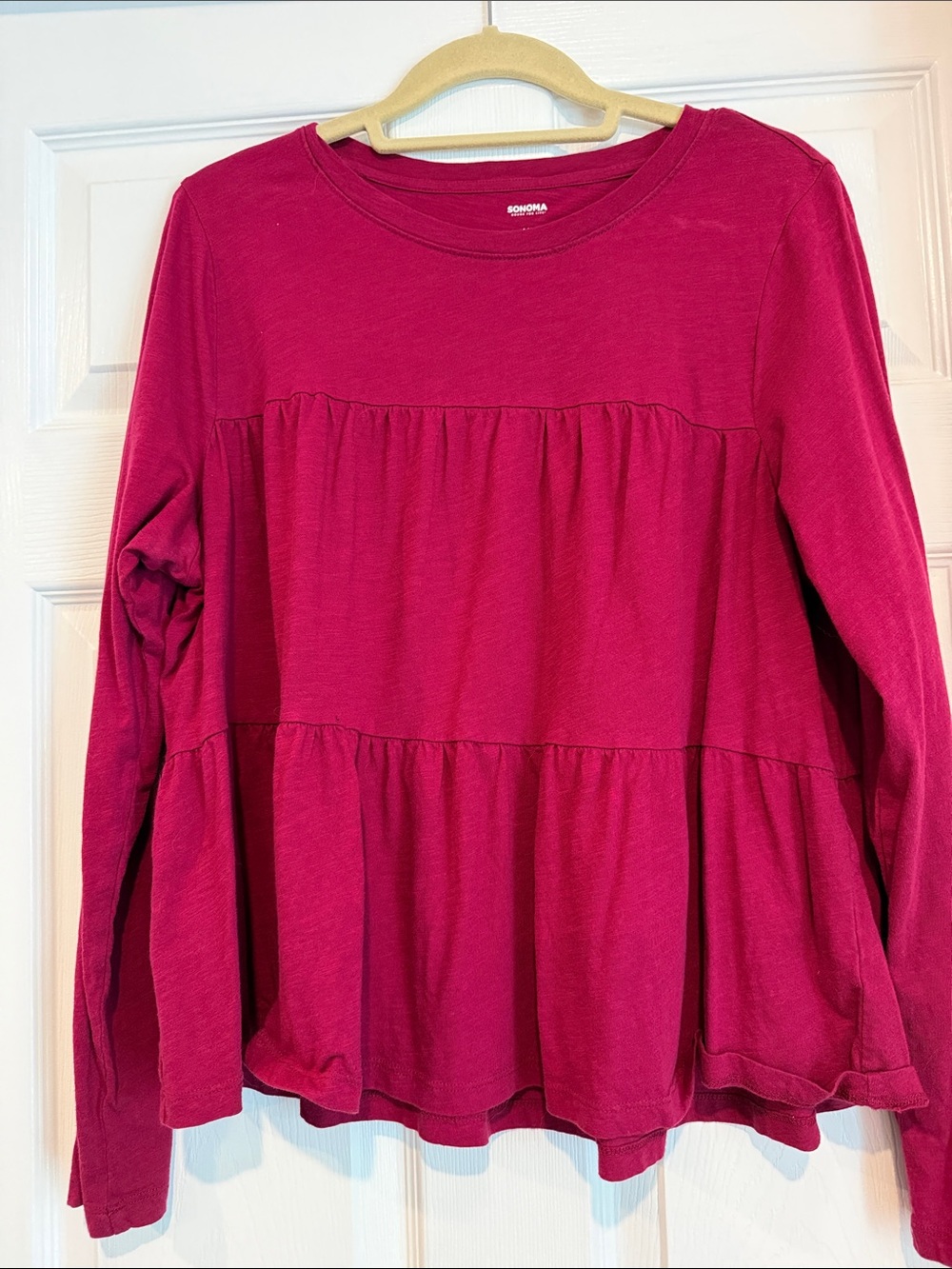 Sonoma Raspberry Pink Long-Sleeve Tiered Peplum Top